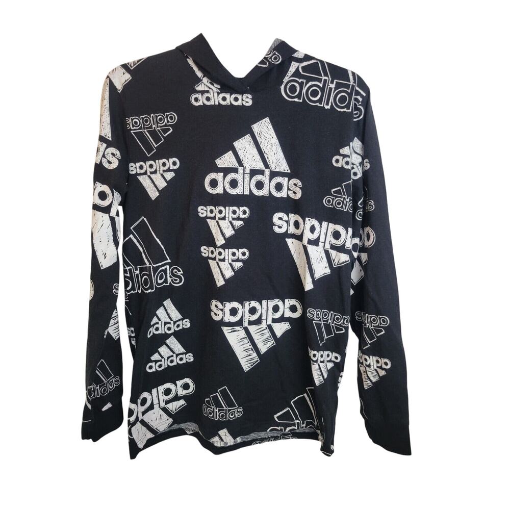 Adidas Black Sketchy‎ Monogram Logo Long Sleeve Hoodie Sweatshirt Boys Size XL